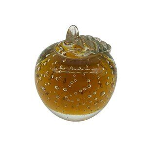 Kanawha VTG Golden Apple Art Glass Paperweight W/Controlled Bubbles Collectible